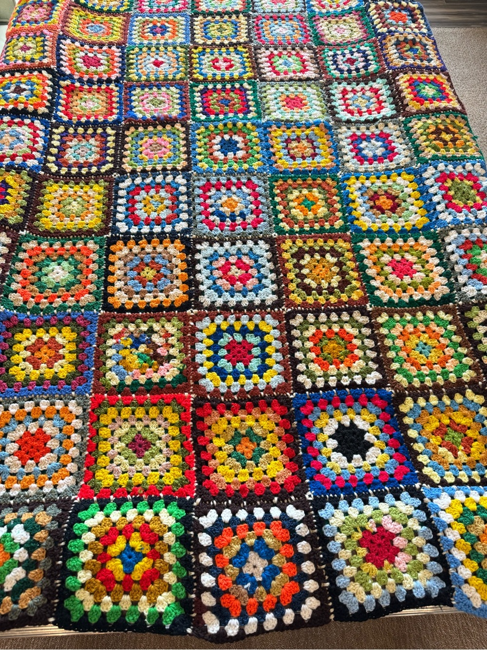 Vintage Handmade Crochet Granny Square Afghan Blanket Multicolor 94x54